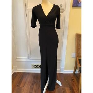 Alloy Apparel Black V-Neck Wrap Maxi Dress Front Slit Short Sleeve Small